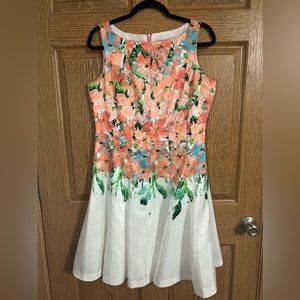 Danny & Nicoles Ivory/Coral Floral Sleeveless Fit & Flare Women's Dress Size 10